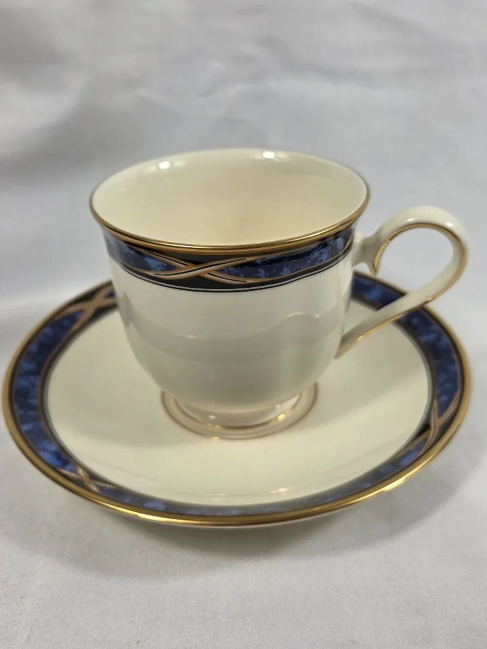 Lenox Mountain View American Home Cup & Saucer Set Blue Marble Rim